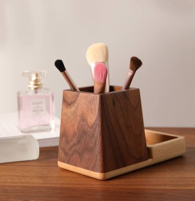 Wooden Storage Pen Holder - Black Walnut Stationery Organizer