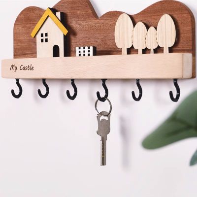 Wooden Wall Hanger - Mini House Design - Key, Hat, Scarf Organizer hook