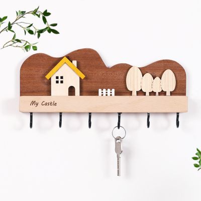Wooden Wall Hanger - Mini House Design - Key, Hat, Scarf Organizer hook