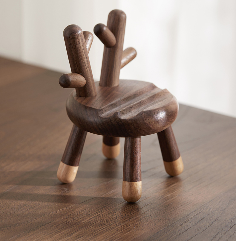 Deer Antler Chair Phone Stand - Black Walnut Wood