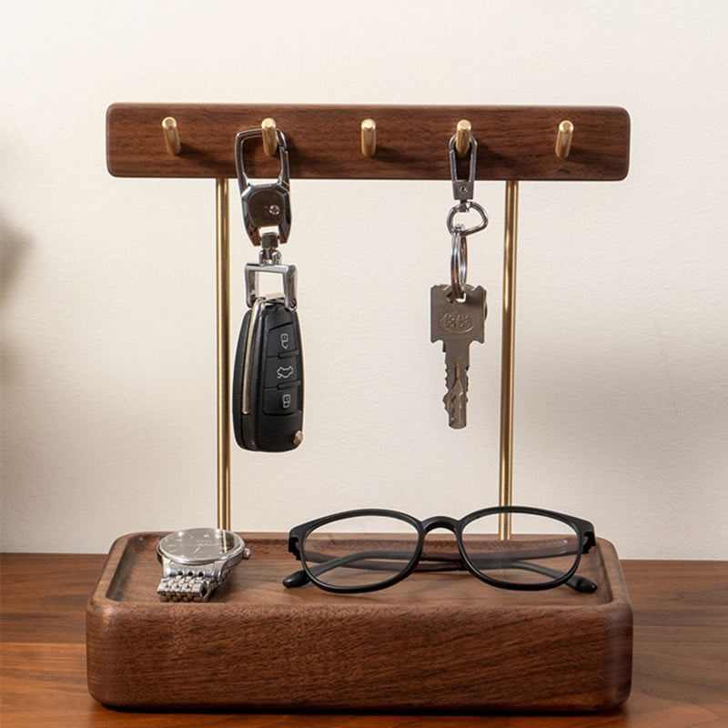 Desktop Wooden Organizer Hooks For Keys,Storage Box