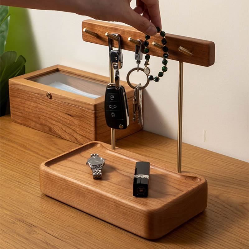 Desktop Wooden Organizer Hooks For Keys,Storage Box