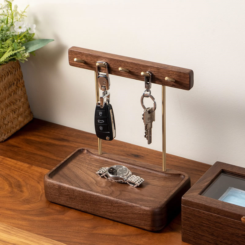 Desktop Wooden Organizer Hooks For Keys,Storage Box