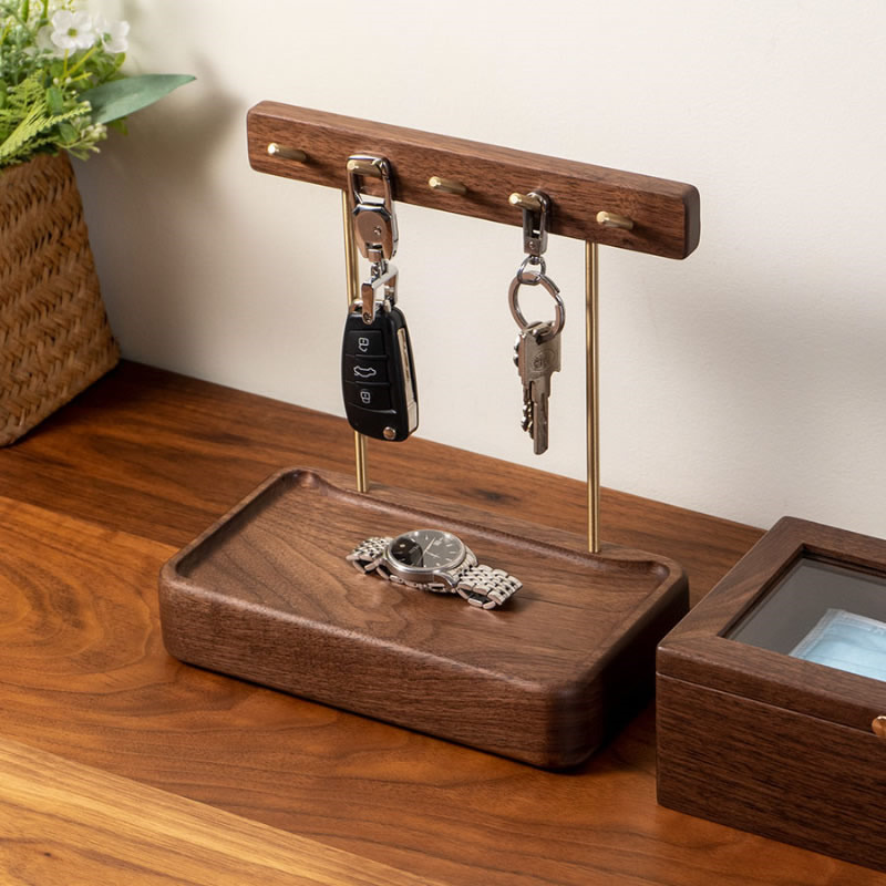 Desktop Wooden Organizer Hooks For Keys,Storage Box