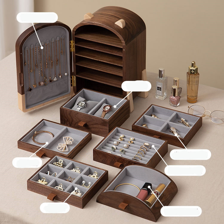 Exquisite Black Walnut Wood Jewelry Box With Multiple Small Drawers