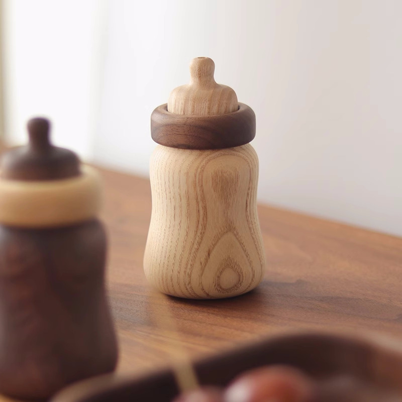 Funny Baby Bottle Shaped Toothpick Holder - Creative Wooden Desktop Decor