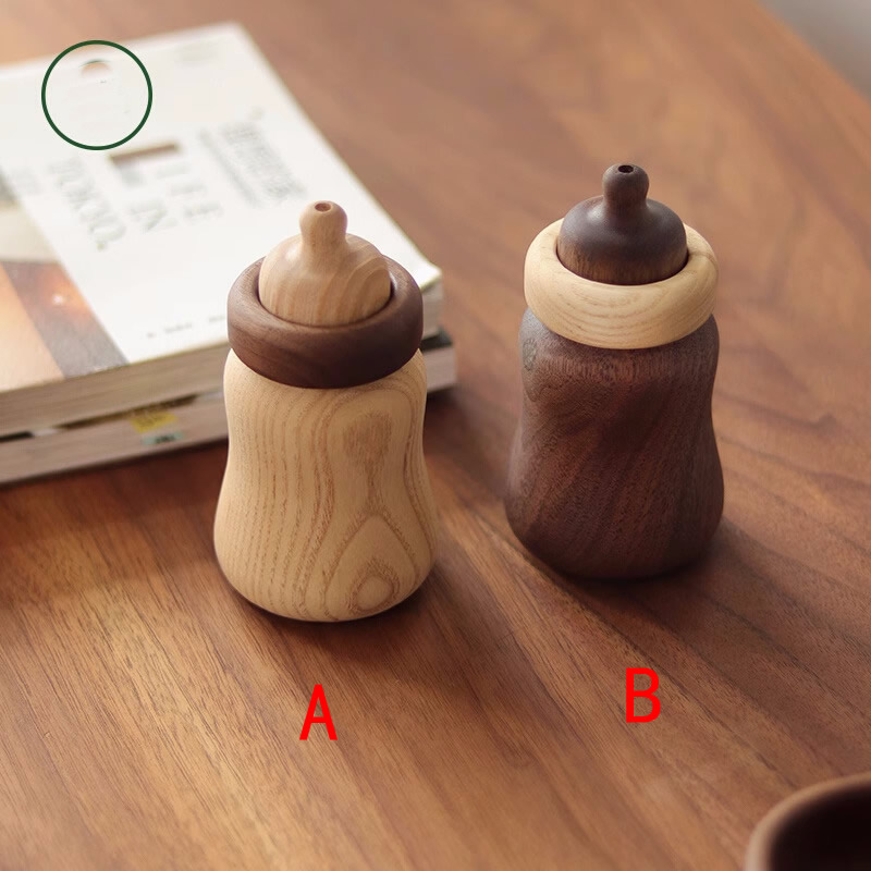 Funny Baby Bottle Shaped Toothpick Holder - Creative Wooden Desktop Decor
