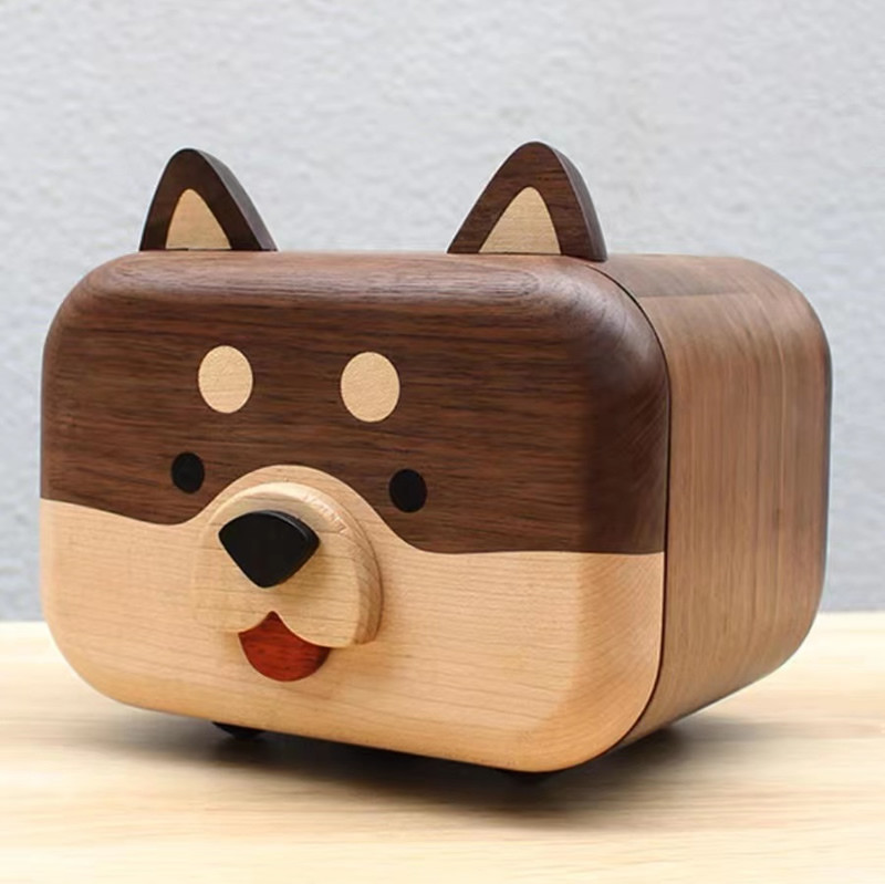 Funny Shiba Inu Wooden Tissue Box, Table Decoration Ornament