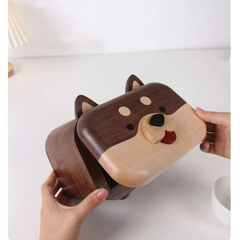 Funny Shiba Inu Wooden Tissue Box, Table Decoration Ornament