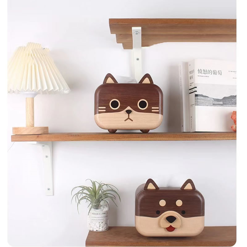 Funny Shiba Inu Wooden Tissue Box, Table Decoration Ornament