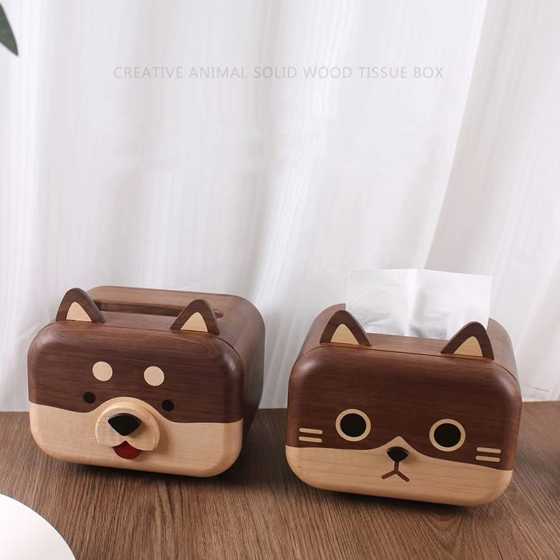 Funny Shiba Inu Wooden Tissue Box, Table Decoration Ornament