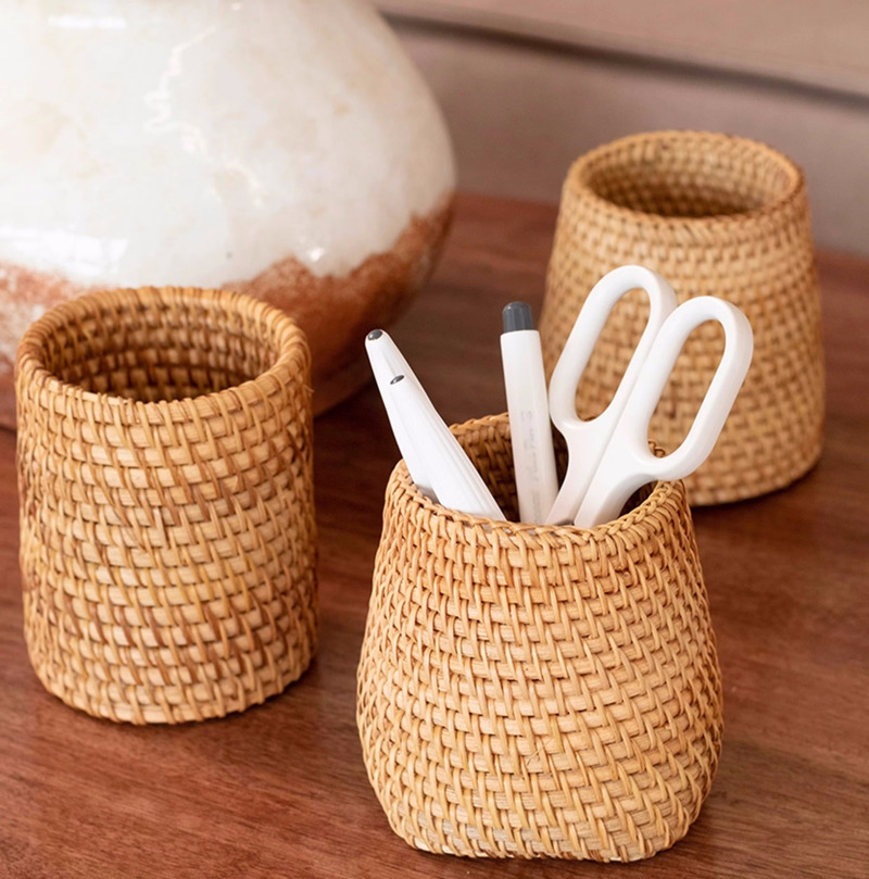 Handcrafted Rattan Pen Holder - Desktop Organizer