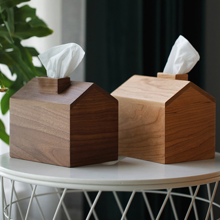 Mini Log Cabin Wooden Tissue Box