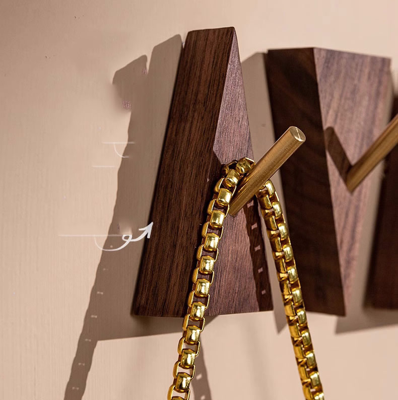 Minimalist Black Walnut And Brass Combination Triangle Wall Hook