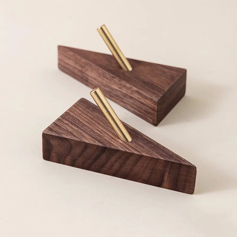 Minimalist Black Walnut And Brass Combination Triangle Wall Hook