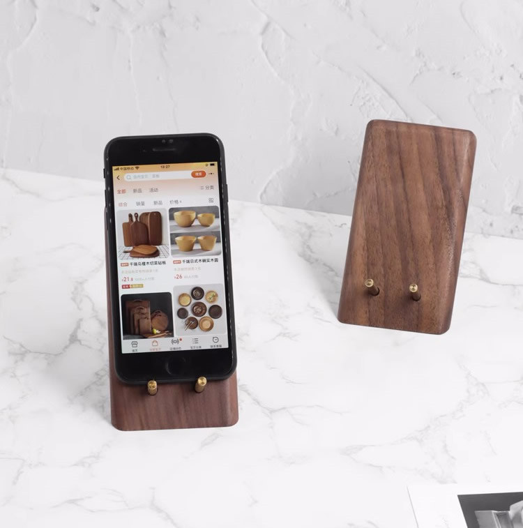 Minimalist Black Walnut And Brass Phone Stand