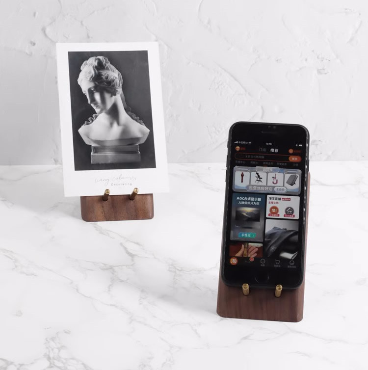 Minimalist Black Walnut And Brass Phone Stand