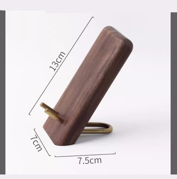Minimalist Black Walnut And Brass Phone Stand