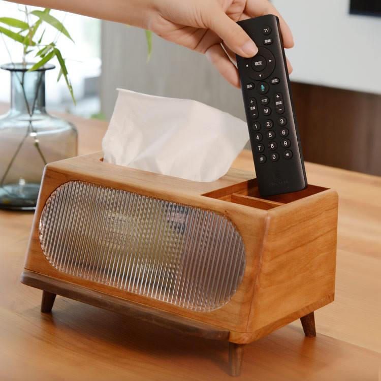 Minimalist Wooden Tissue Box - Desktop Organizer With Phone Holder