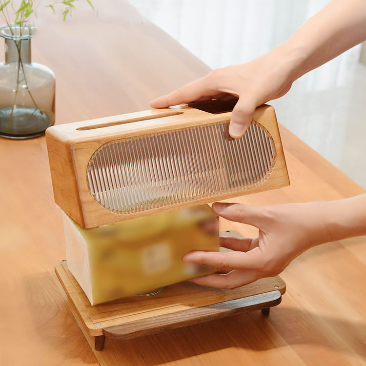 Minimalist Wooden Tissue Box - Desktop Organizer With Phone Holder