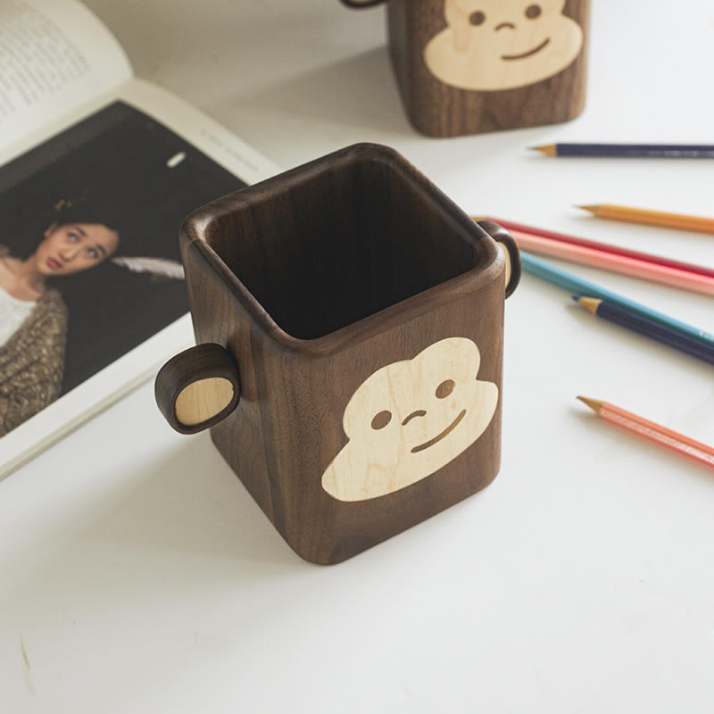 Monkey Pen Holder, Black Walnut Office Organizer Storage
