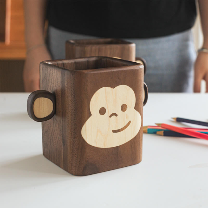 Monkey Pen Holder, Black Walnut Office Organizer Storage
