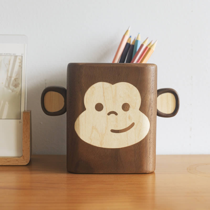 Monkey Pen Holder, Black Walnut Office Organizer Storage