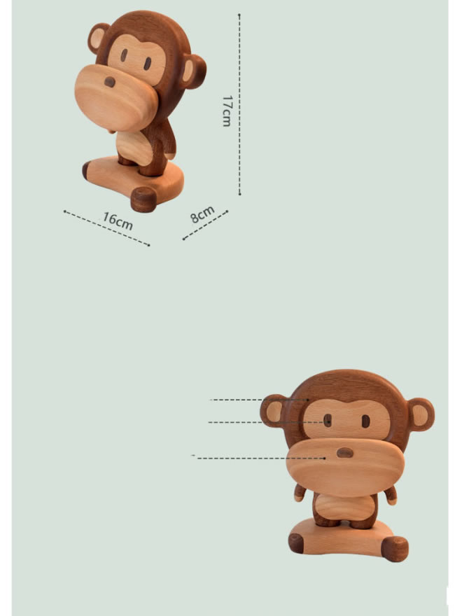 Monkey Phone Holder, Natural Wood Fun Design, Table Decoration