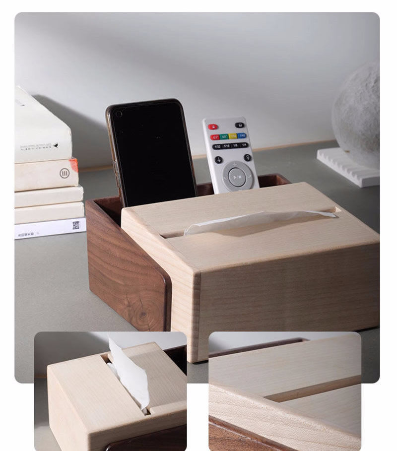 Multi-Functional Wooden Tissue Box - Two Color Wood Organizer