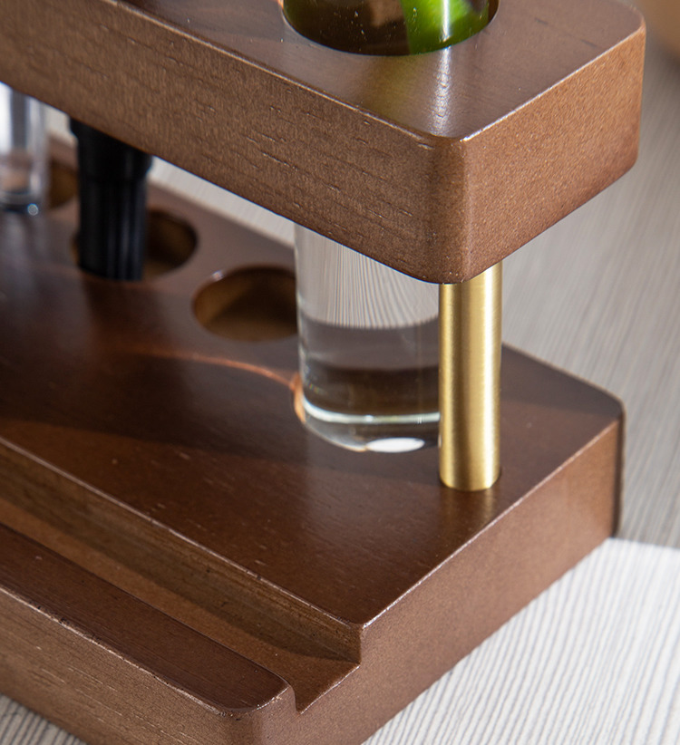 Multiple Holes Wooden Pen Holder With Mobile Phone Holder