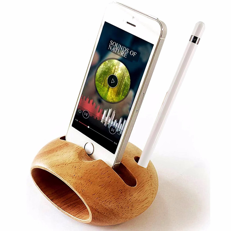 Natural Wood Phone Stand With Amplification Feature