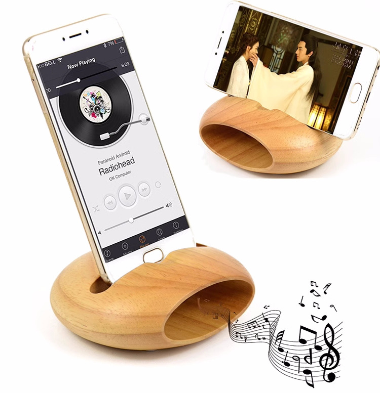 Natural Wood Phone Stand With Amplification Feature