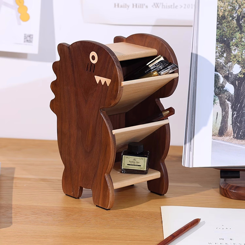 Office Small Dinosaur Wooden Pen Holder