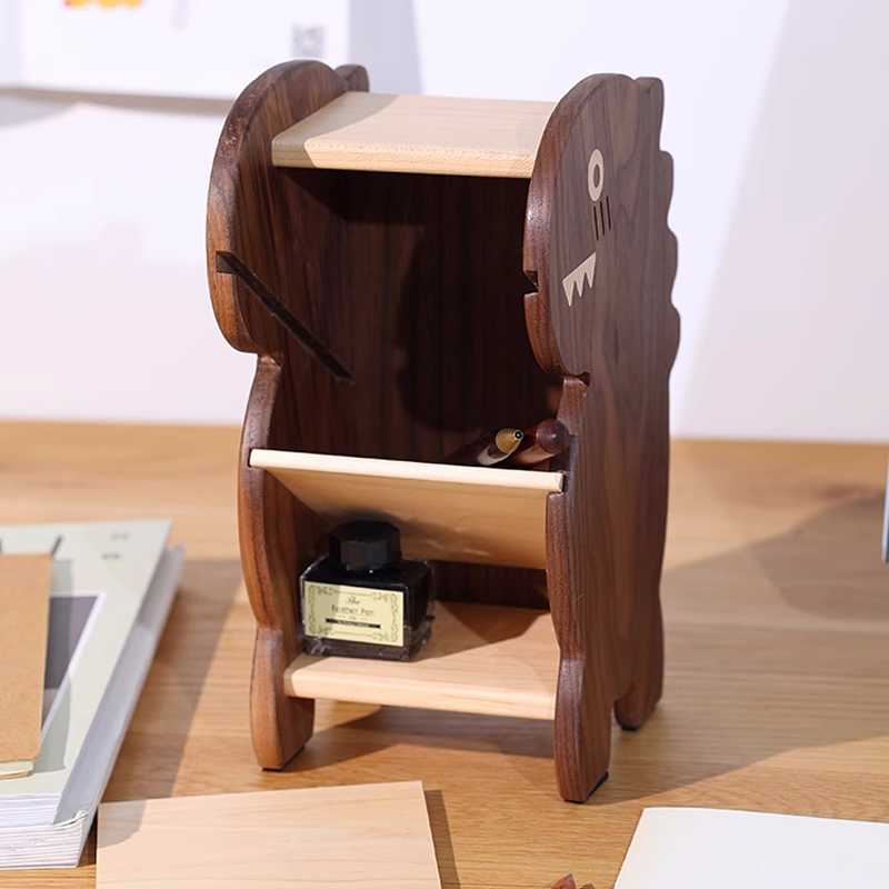 Office Small Dinosaur Wooden Pen Holder