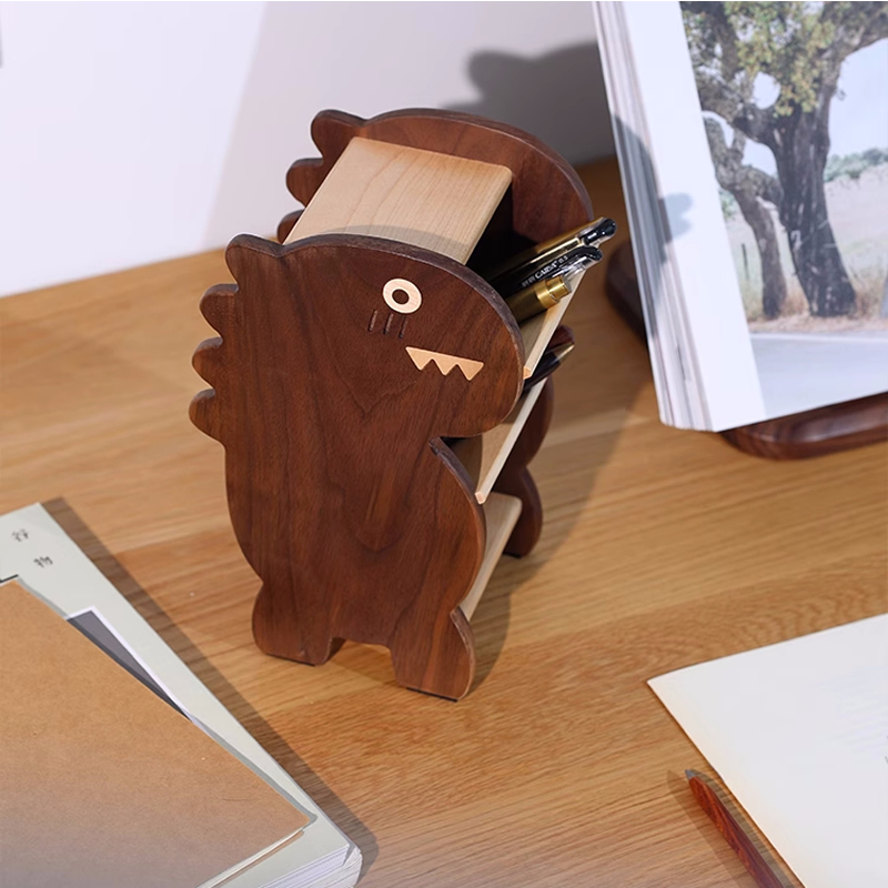 Office Small Dinosaur Wooden Pen Holder