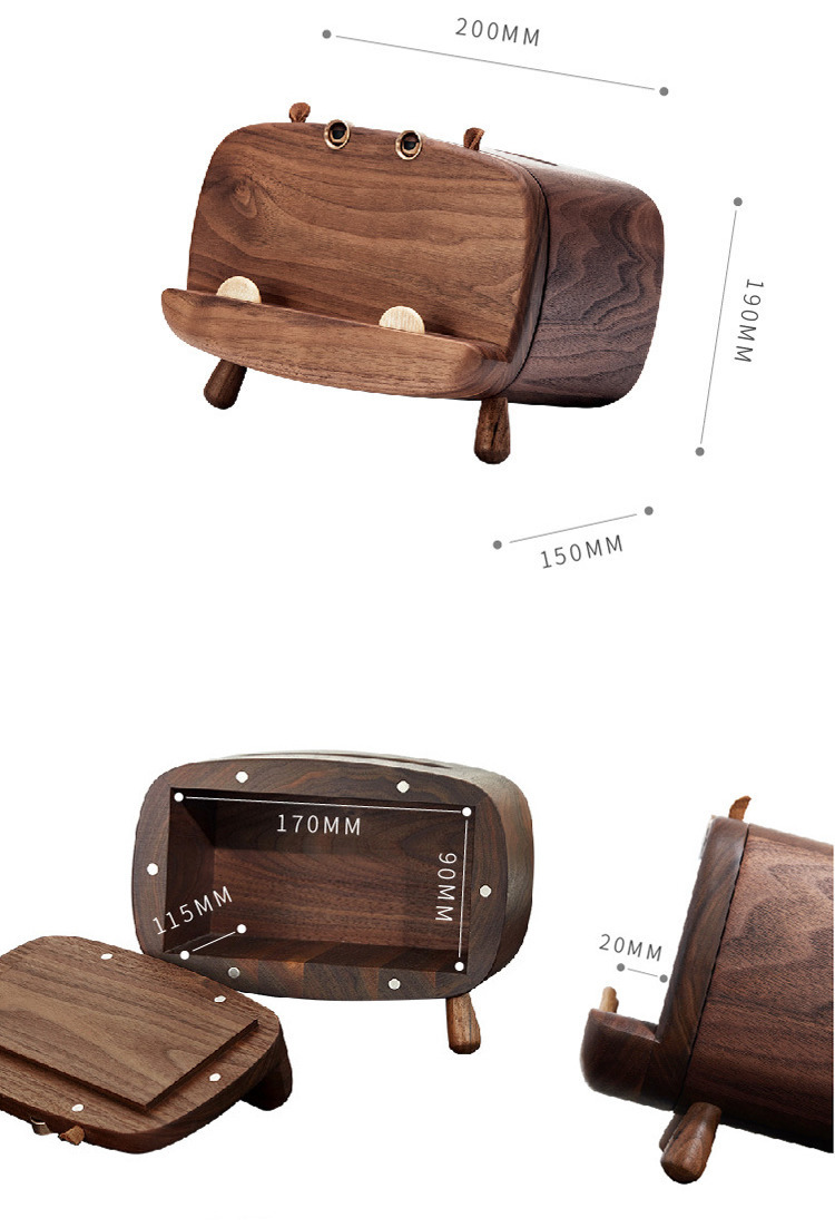 Playful Hippo Wooden Tissue Box With Phone Stand