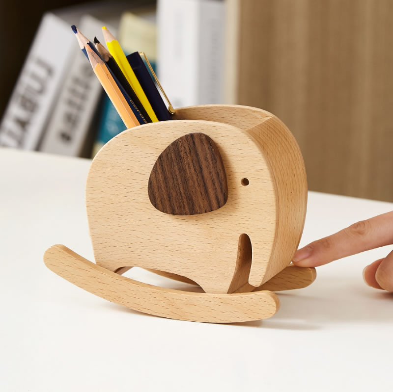 Swing Elephant Pen Holder,Wooden Cute Decorative Storage