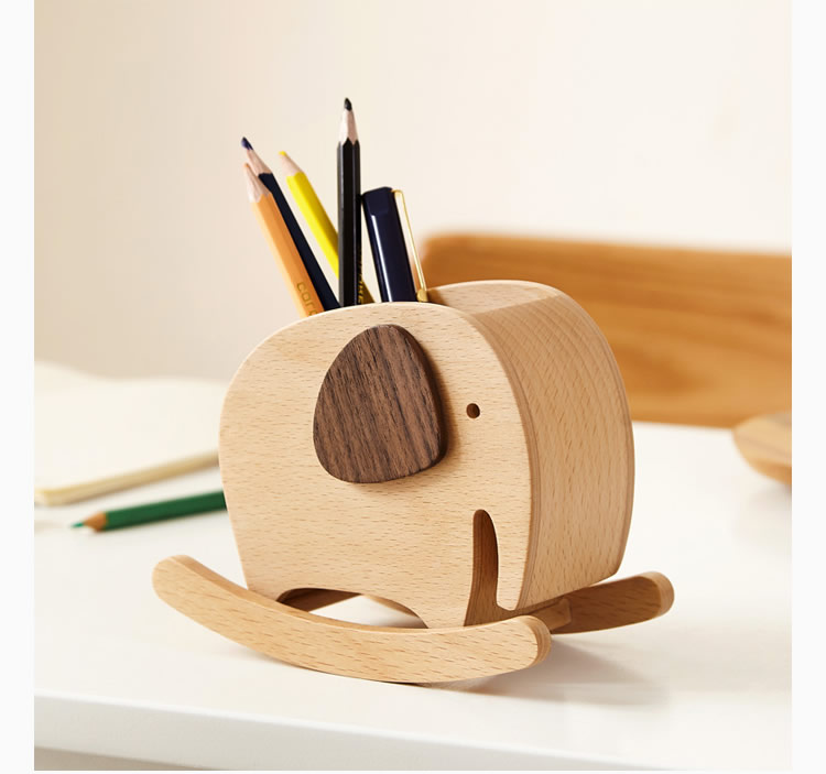 Swing Elephant Pen Holder,Wooden Cute Decorative Storage