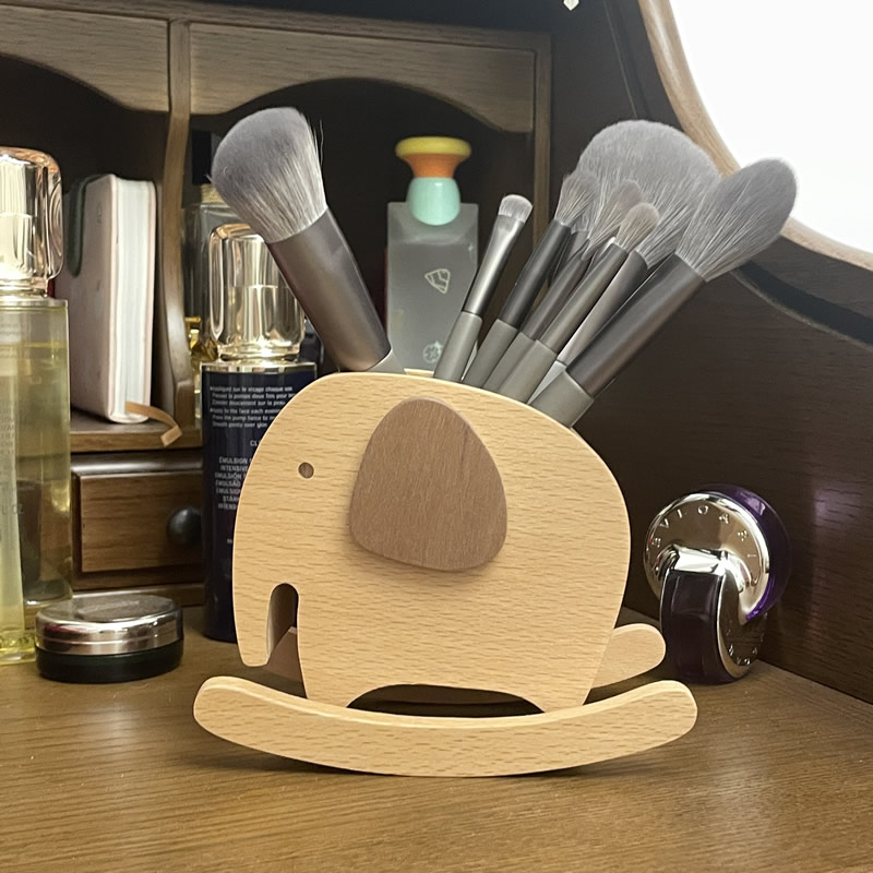 Swing Elephant Pen Holder,Wooden Cute Decorative Storage
