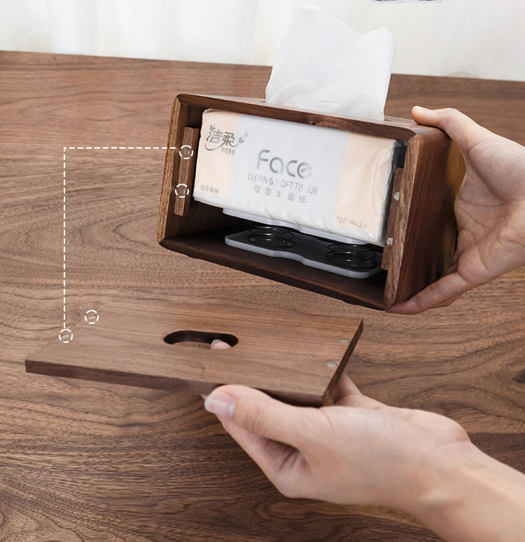 Tissue Box For Tv, Black Walnut Wood, Phone Holder