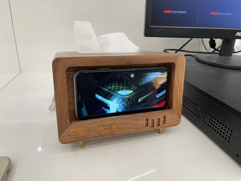 Tissue Box For Tv, Black Walnut Wood, Phone Holder