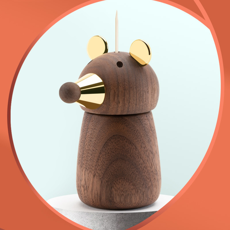 Whimsical Animal Black Walnut Toothpick Holder - Desktop Decoration