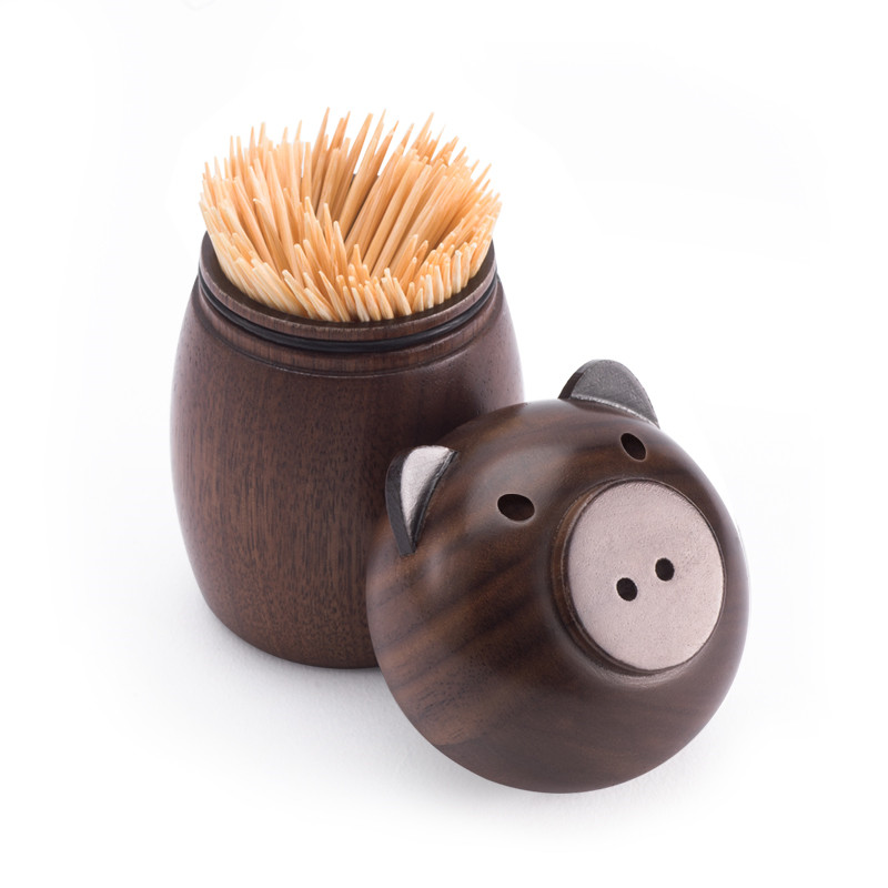 Whimsical Animal Black Walnut Toothpick Holder - Desktop Decoration