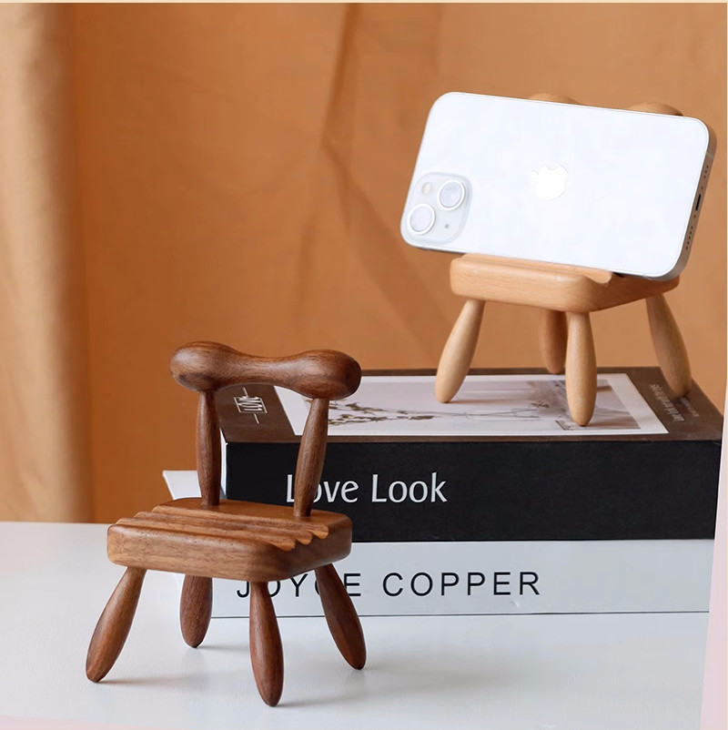 Whimsical Mini Chair Phone Stand - Handcrafted Wood Artistry