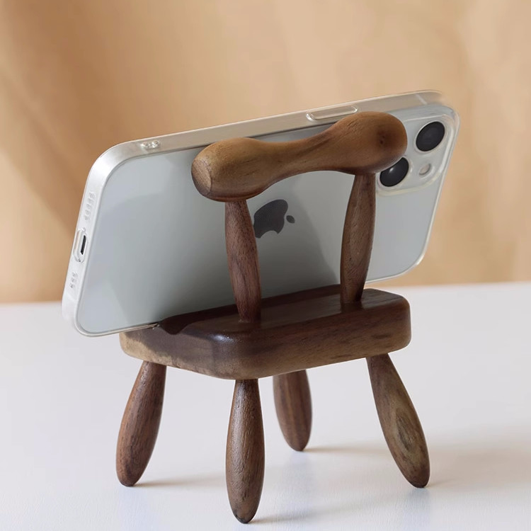 Whimsical Mini Chair Phone Stand - Handcrafted Wood Artistry