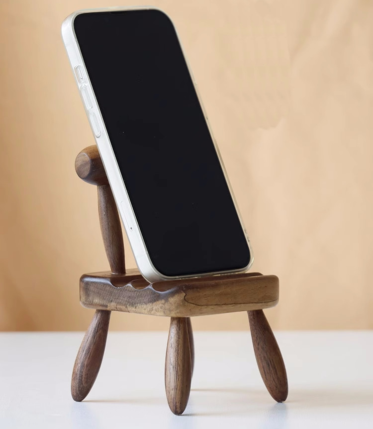 Whimsical Mini Chair Phone Stand - Handcrafted Wood Artistry