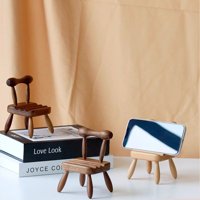 Whimsical Mini Chair Phone Stand - Handcrafted Wood Artistry