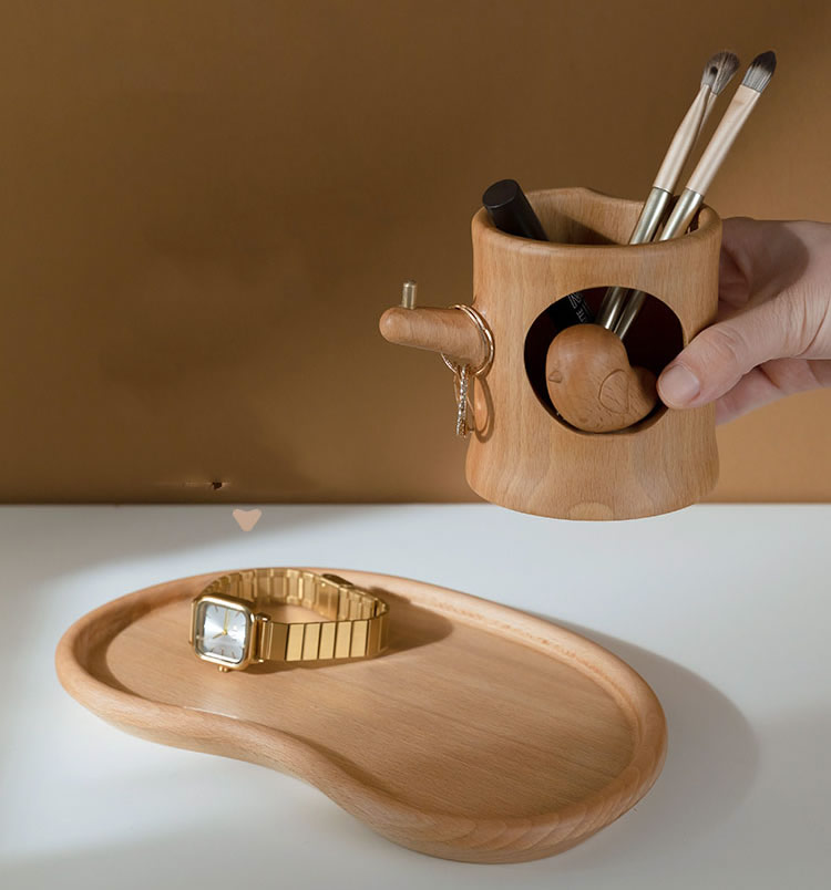 Whimsical Wooden Bird Desktop Pen Holder - Perfect For Office And Study