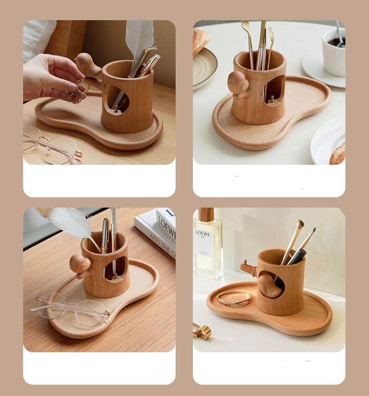 Whimsical Wooden Bird Desktop Pen Holder - Perfect For Office And Study