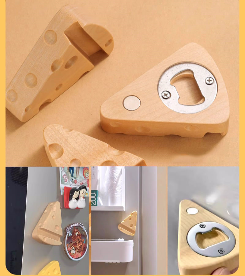 Whimsical Wooden Cheese Phone Stand,Bottle Opener,Kitchen Fridge Magnet
